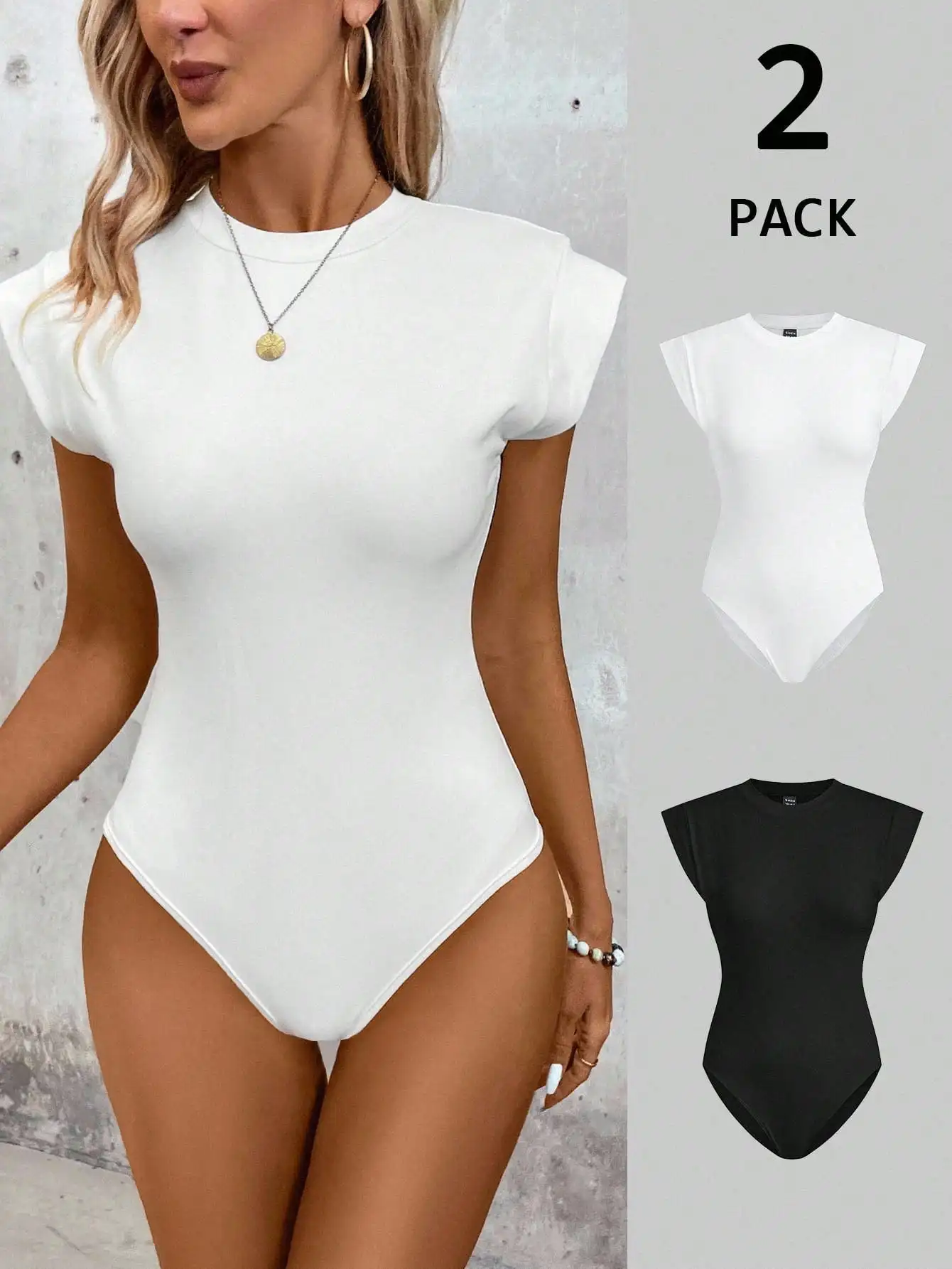

2-Pack Women's Minimalist Short Sleeve Bodysuit in Black & White