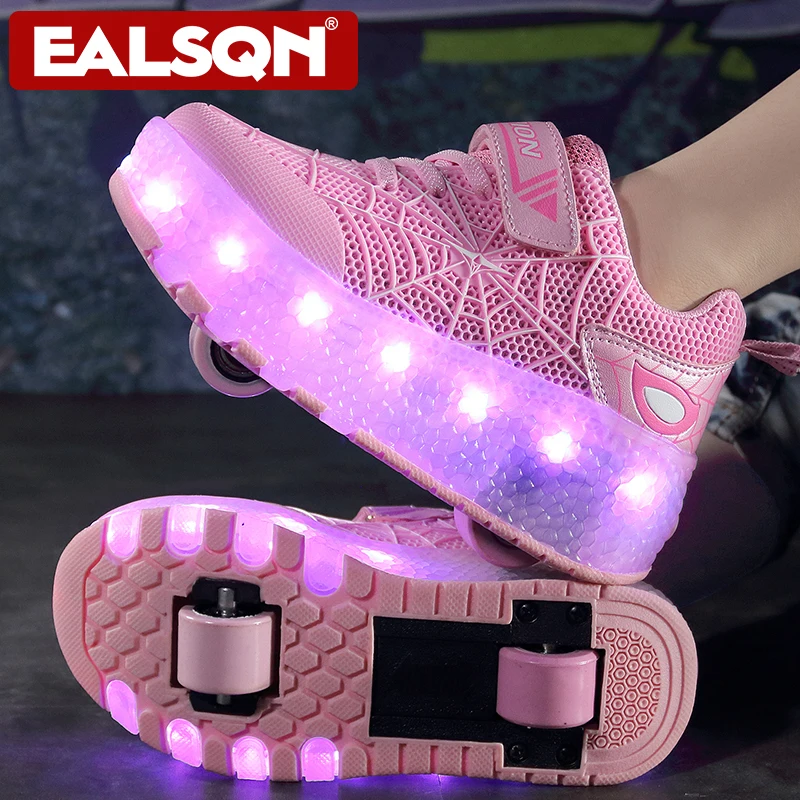 Boys Girls Roller Shoes LED Light Up USB Charging Sneakers Casual Skateboarding Shoes Sports Child cartoon Kids Sneakers Footwea