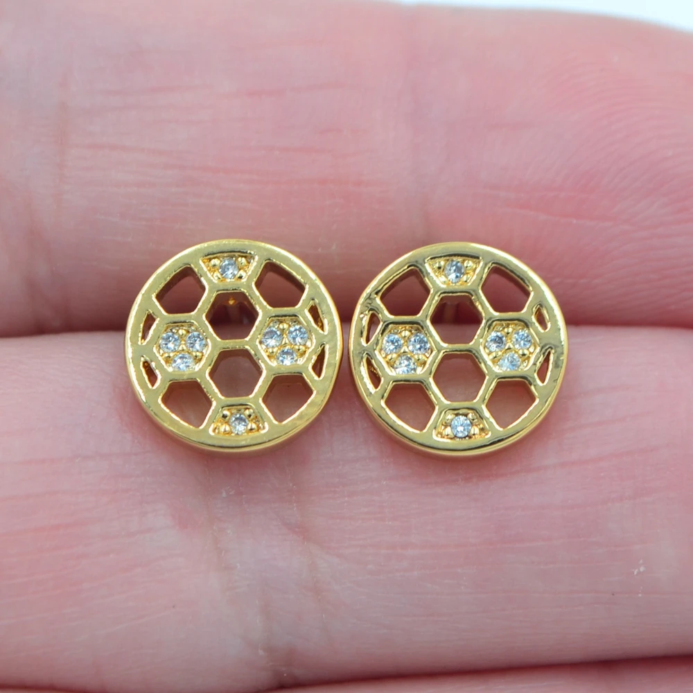 Fashion Gold Color Clear Cubic Zirconia CZ Round Honeycomb Stud Earrings Jewelry