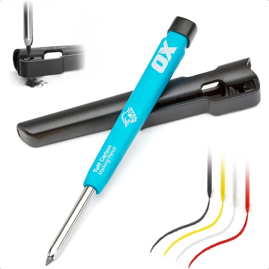 Carpenter Pencils Pro Tuff Carbon Marking Pencil Mechanical Construction Pencil With 4 Leads Holder with Belt Clip and Sharpene