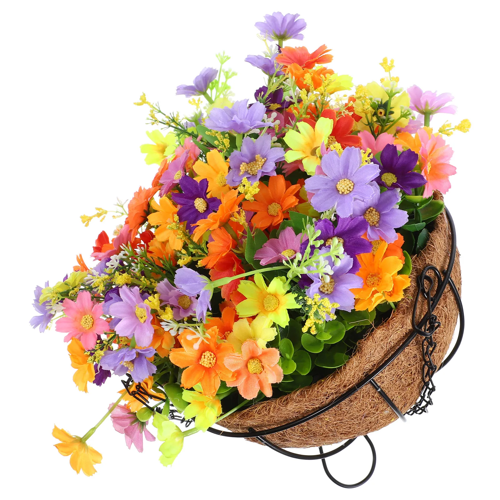 

Hanging Flower Basket Faux Plants Coconut Lining Iron Plastic Sturdy Planter Indoor Outdoor Home Garden Yard Wall Mounted With
