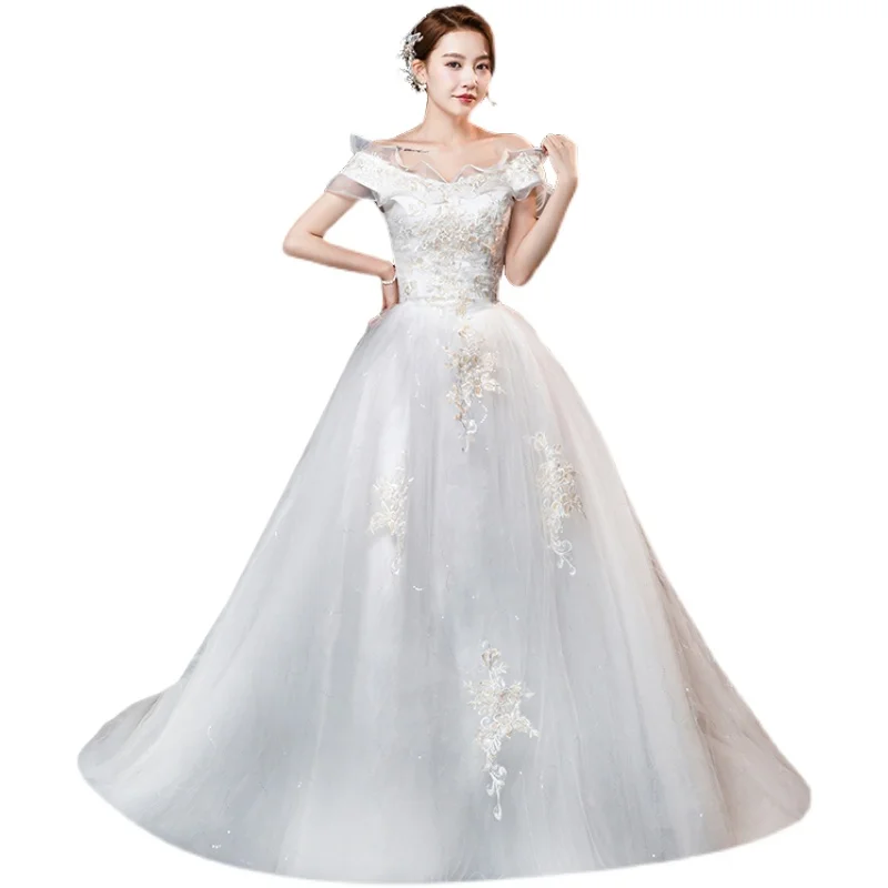 

Plus Size Wedding Dress New Bridal Ball Gowns V-neck Tail Princess Wedding Dresses Vestido De Noiva Lace Up Train Dress