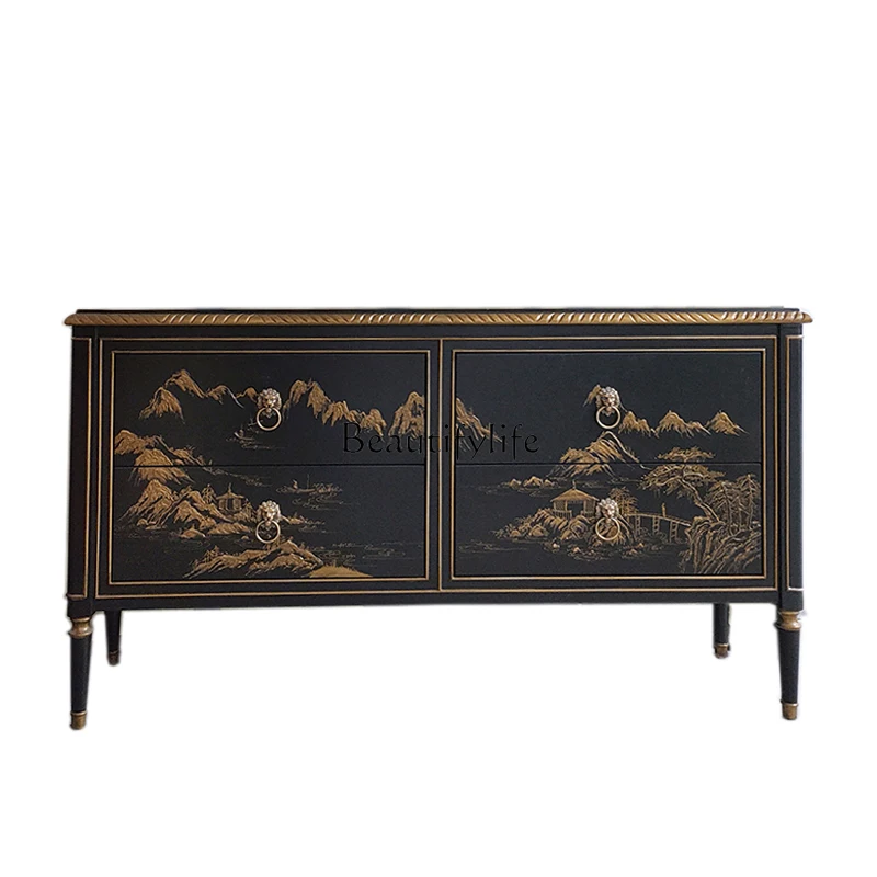 

*American retro entrance cabinet painted decoration European solid wood locker