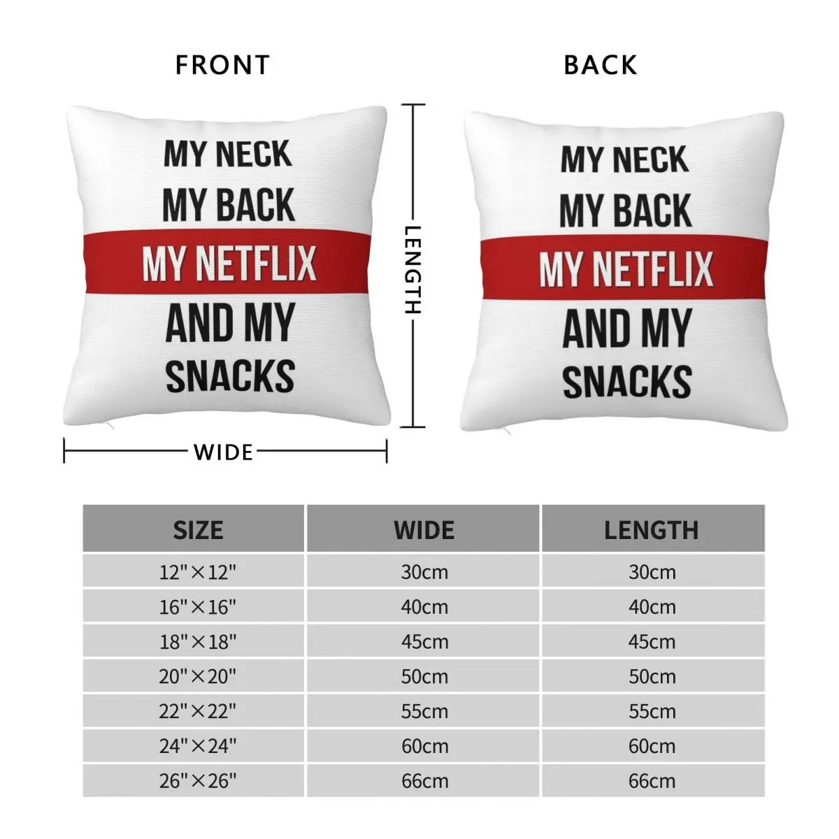 My Neck My Back My Netflix My Snacks Square Pillowcase Polyester Linen Velvet Pattern Zip Decorative Sofa Seater Cushion Cover