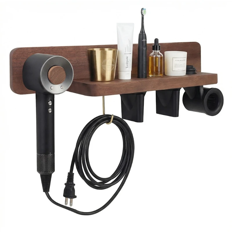 

Supersonic Hair Dryer Holder, Magnetic Hair Dryer Display Rack Wooden Bathroom Wall Mount Organizer (A