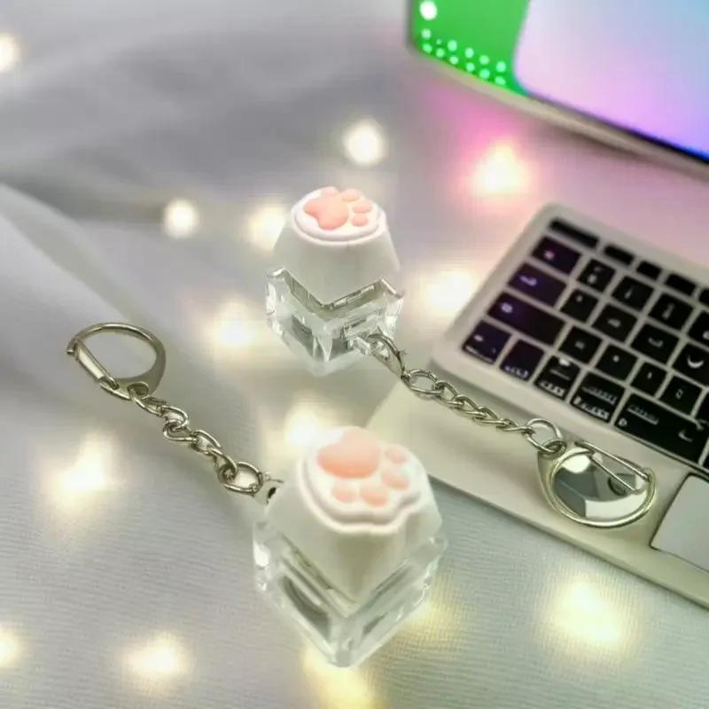 2pcs Cat Claw Key Chain Cute Fingertip Decompression Pressure Toy Keycap Tester Key Ring Back Bag Pendant Festival Couples Gift