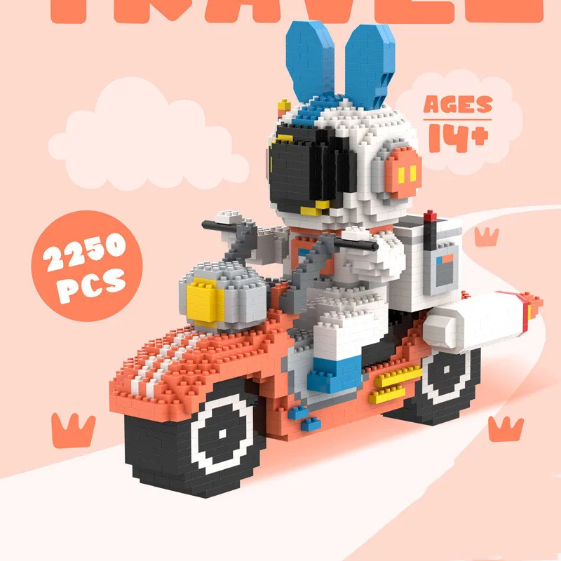 Space Rabbit Astronaut Racing Car Building Blocks Motorcycle Scooter Model Mini Diamond Blocks Bricks Toys for Children