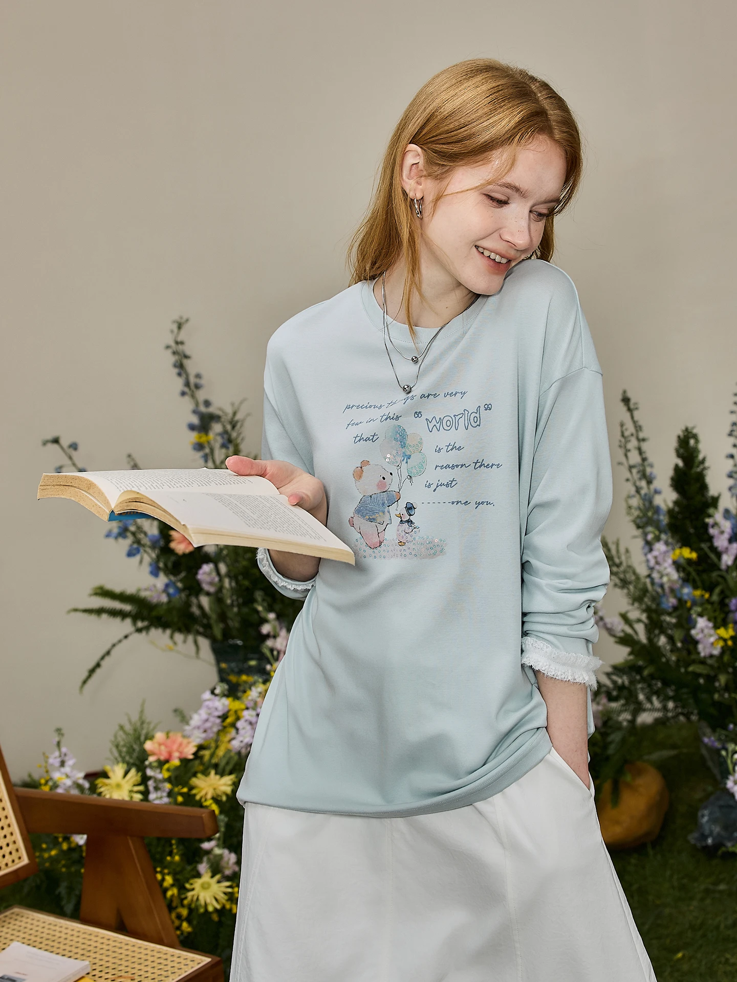 KuNMaVi Sweet Cool Girl Bear Letter Print T-Shirt Women's Fashionable Versatile Spring New Arrival Casual Knitted Top