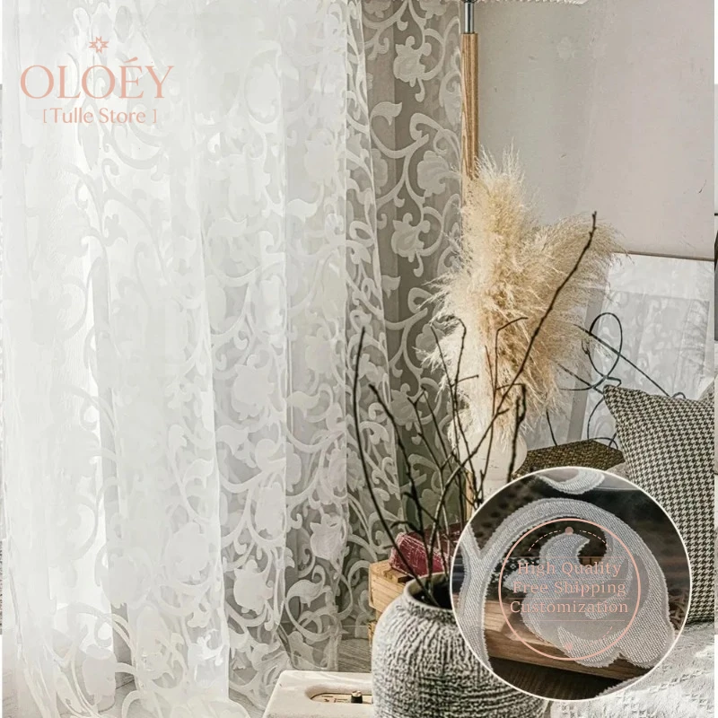 Striped Jacquard Sheer Curtains for Living Room Modern Tulle Organza Window Drapes Simple Luxury Textured Window Treatment Veil