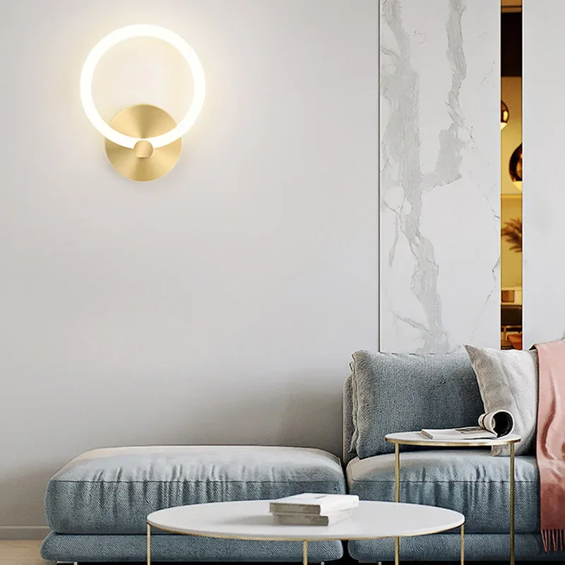 Modern Nordic LED โคมไฟติดผนังห้องนอนข้างเตียง Wall Sconce ห้องนั่งเล่นโซฟาทีวีโรงแรมข้างเตียงตารางภายในบ้านแหวนโคมไฟ