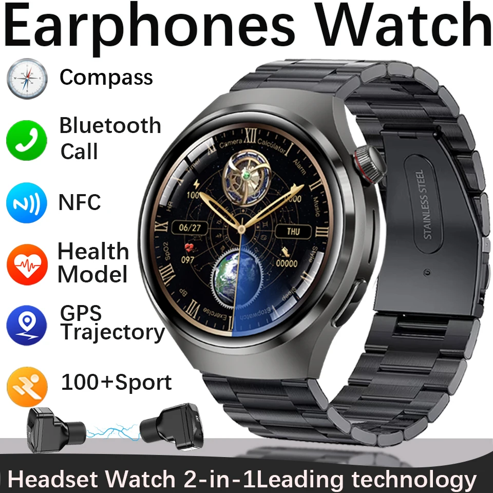 

KaiAqua 2025 New Bluetooth Earphones 2-in-1 Smart Watch NFC Heart Rate Bluetooth Call Outdoor Sports Track Tracking SmartWatches
