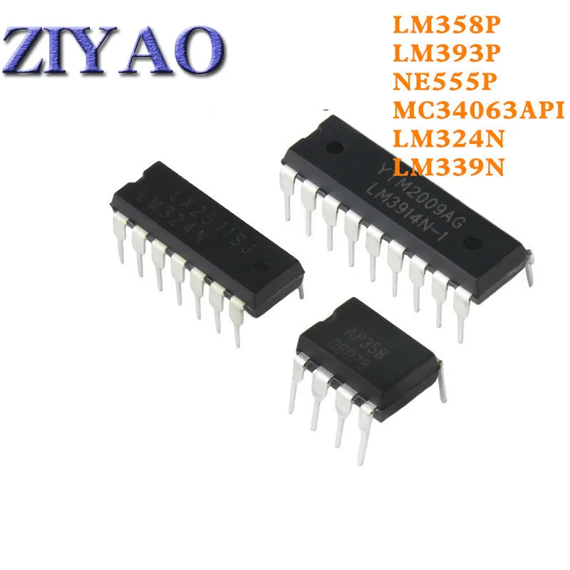 10PCS LM358P DIP8 LM358 DIP LM358N DIP-8 LM393P LM393 NE555P NE555 LM324N LM324 LM339N LM339 MC34063API MC34063 MC34063P DIP-14