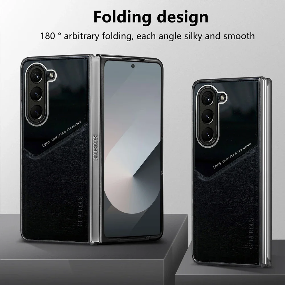 Luxury Leather Magnetic Car Many Function Case for Samsung Galaxy Z Fold 6 5 4 3 TPU Soft Frame Shockproof Protect Phone Cover