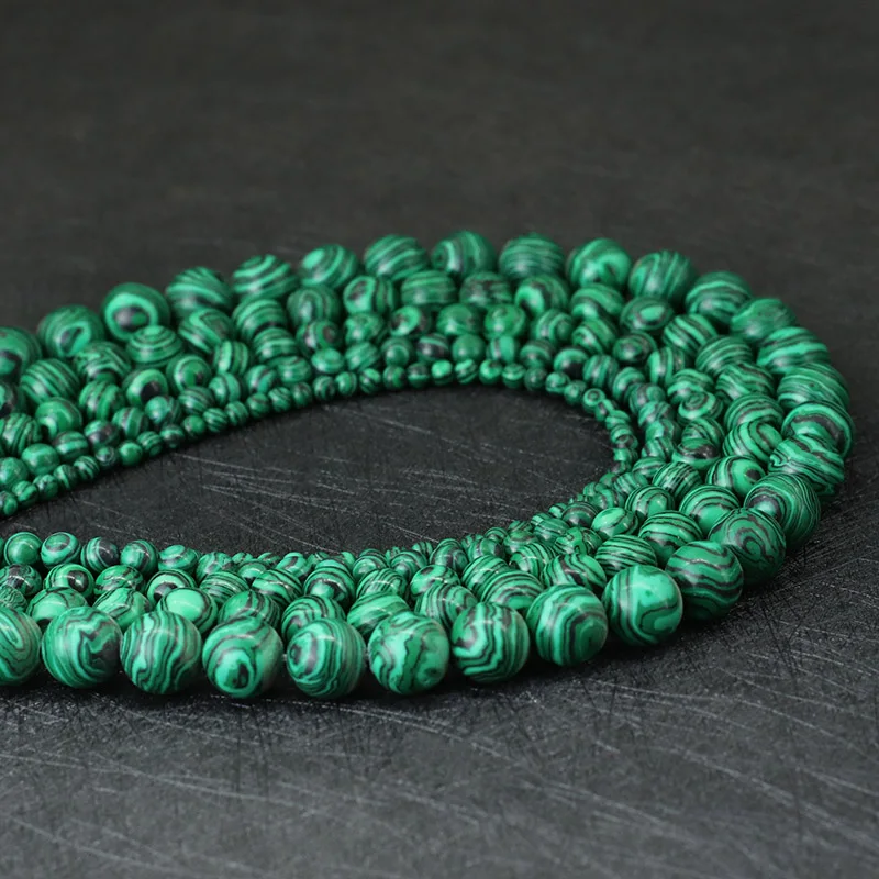 4/6/8/10/12mm Malachite Loose Beads For Jewelry Making Green Smooth Stone DIY Bracelet Necklace Earring Beaded Bag Wholesale