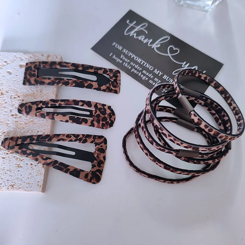 3pc European and American Leopard BB Hairpin Hair Clips Elastic Hairbands Rubberband Hair Ties Rope  Accessories for Women Girls