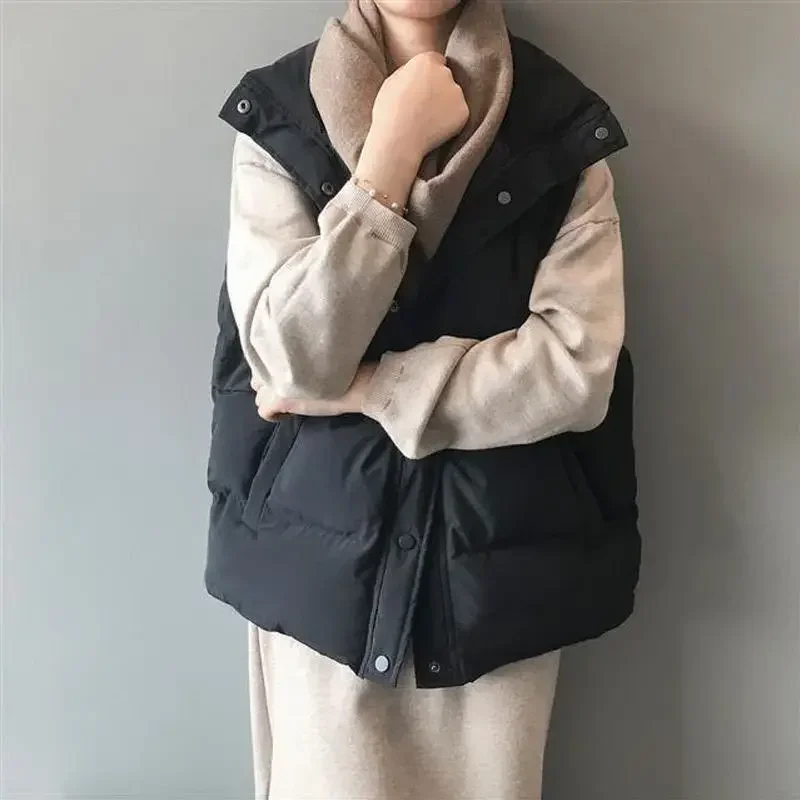 Casual Losse Katoenen Vesten Vrouwen Winter Parka Warm Gewatteerde 80kg Oversize Vest Nieuwe Mode Stand Kraag Mouwloze Jas