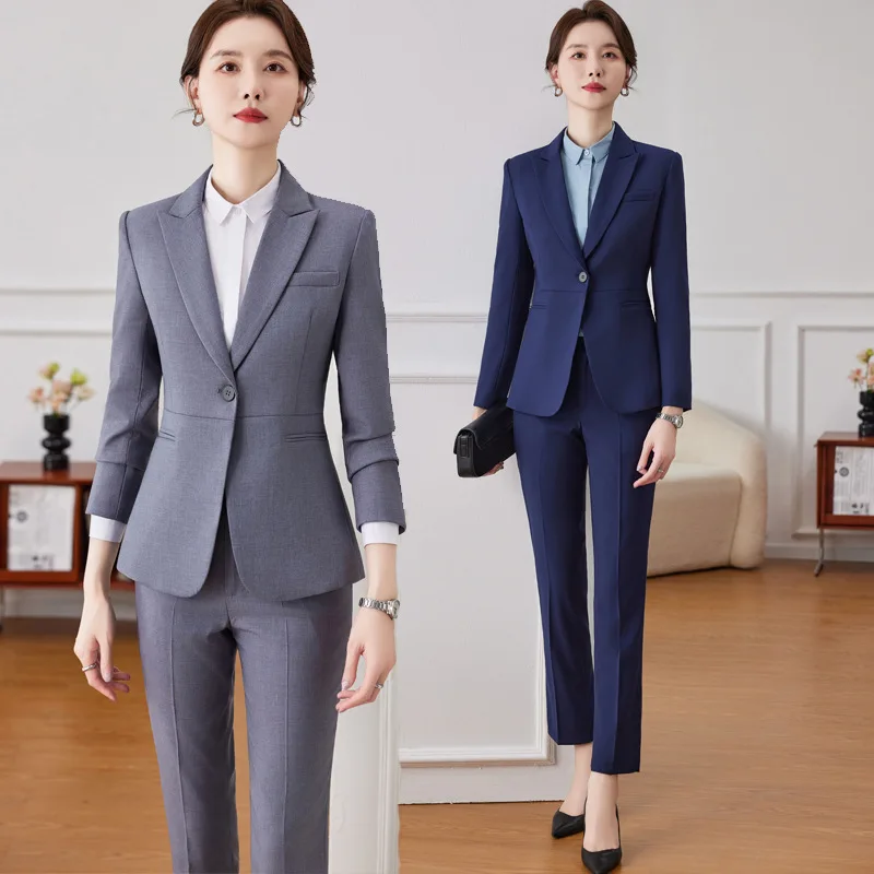 Gray Business Suit Women's Spring and Autumn Dignified Goddess Fan Gao End Hotel Front Desk Manager Work Clothes Two-Piece Set