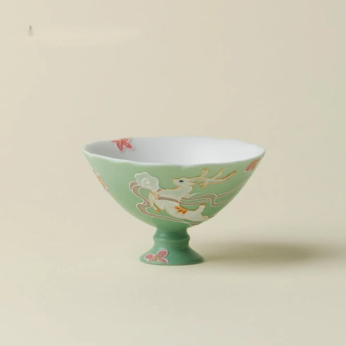Hand-Painted Deer Tea Cup Ceramic Tea Bowl High-footed Cups Kung Fu Tea Set Personal Single Cup Teacups Drinking Puera Teacup