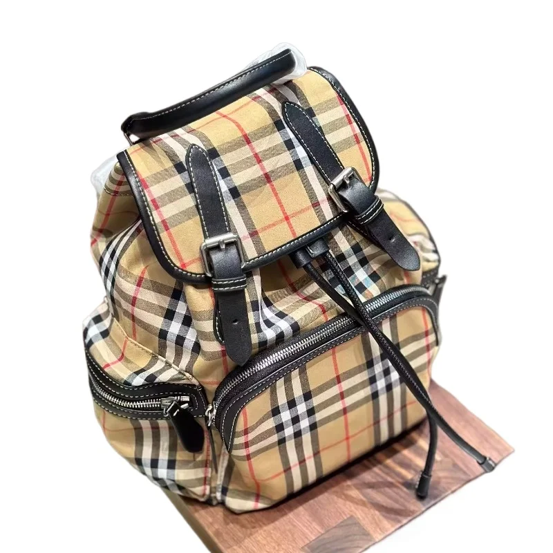 

New plaid large-capacity cowhide schoolbag backpack