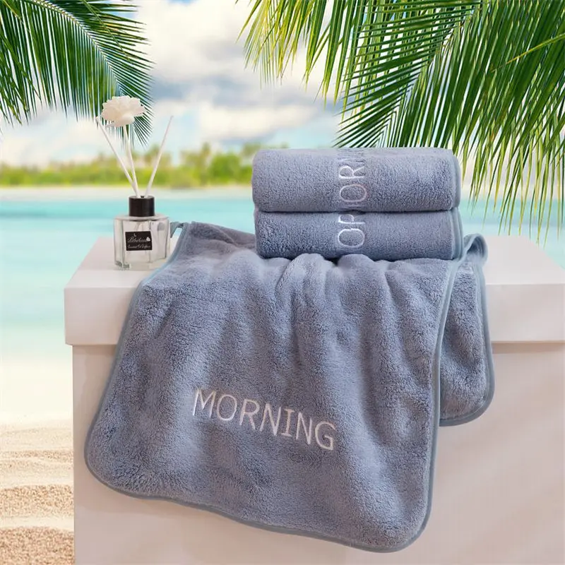 Embroidered Towel Solid Color Bath Soft Hand Towel 35x75/70x140 Super Absorbent Coral Fleece Microfiber полотенце