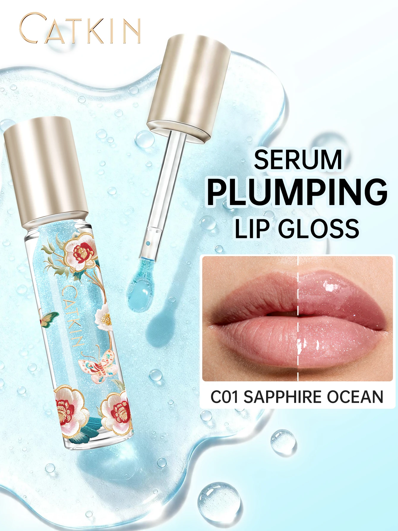 CATKIN Lip Essence Lip Glaze, Mirror Water‑Gloss Moisturizing Glass Dudu Lip, for Halloween Cosplay & Party Lip Makeup