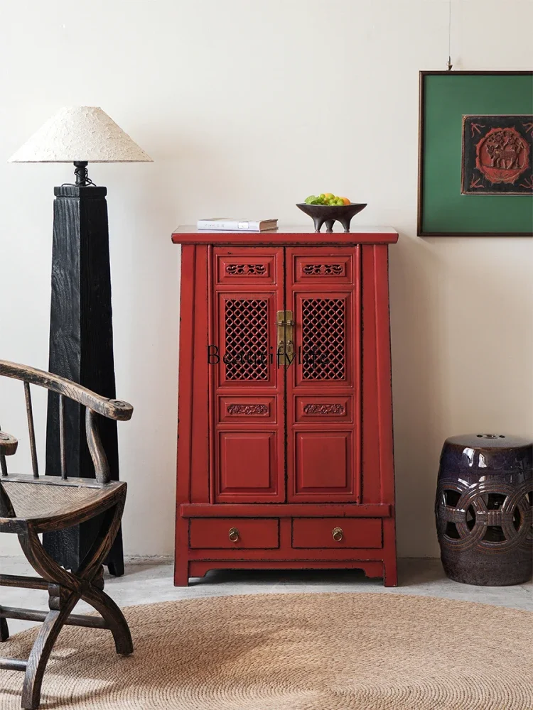 

ls 04 Solid wood side cabinet hollow carved Chinese decorative display cabinet