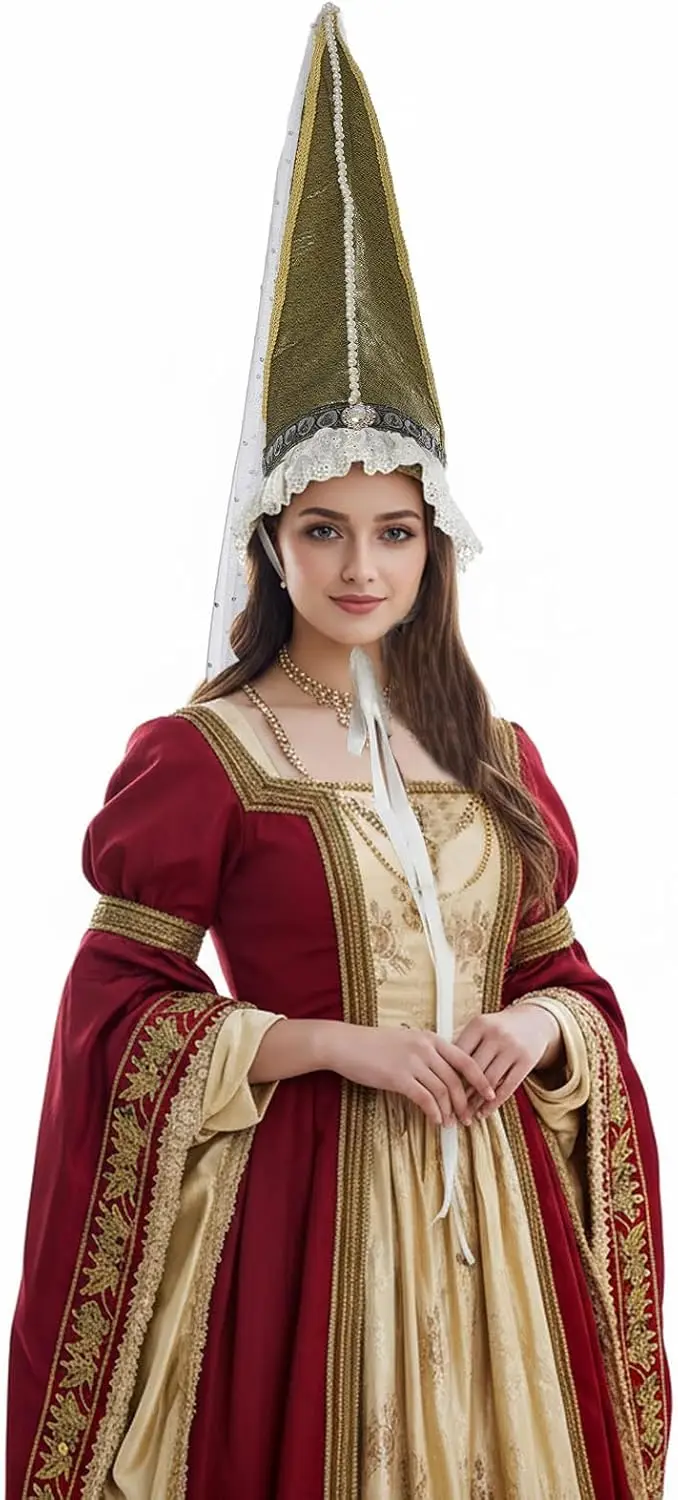 Middeleeuwse Hennin hoed met sluier kegel puntige hoed Renaissance clown heks cosplay Halloween accessoire