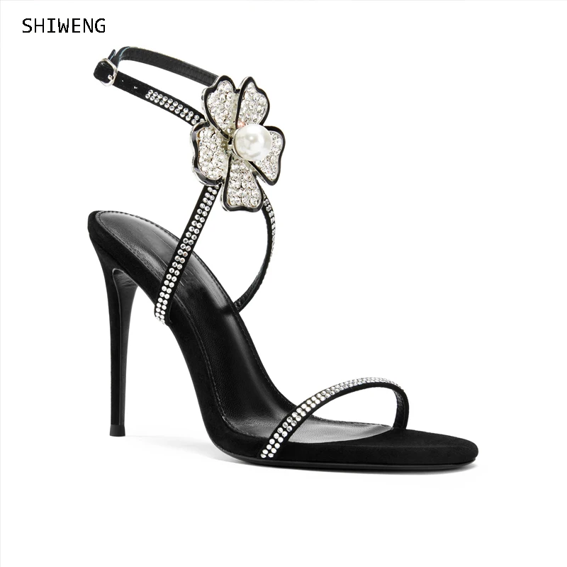 2025 Summer Women's  Luxury Pearls Flower Heel Sandals Fashion High heels Gladiator Sandals Wedding Party Crystal Bridals Shoes