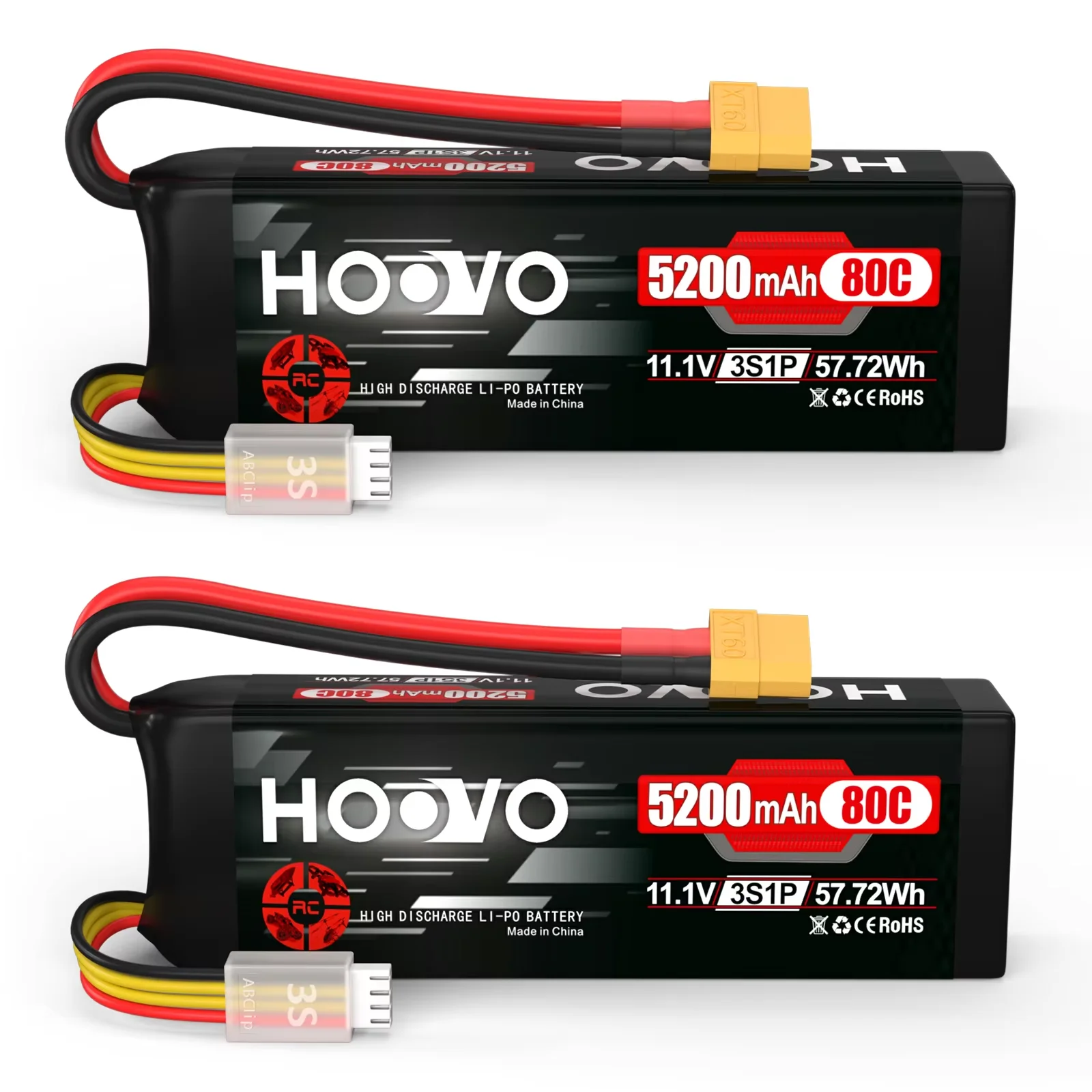 HOOVO 1Pcs 3S LiPo Battery 11.1V 5200mAh 80C Softcase RC Battery XT60 Plug for RC Car RC Truck Airplane Helicopter Boat Racing