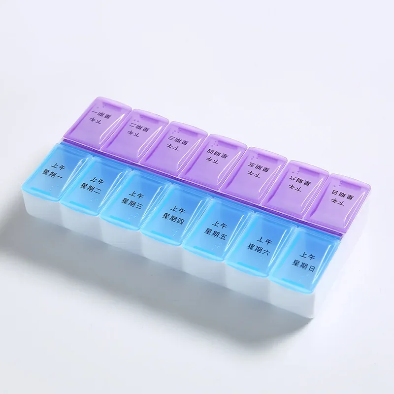 7-Day Portable Travel Pill Organizer, 14 Compartments Tablet Storage Box, Dual Row Container for Vitamins, Pills & Fish Oil