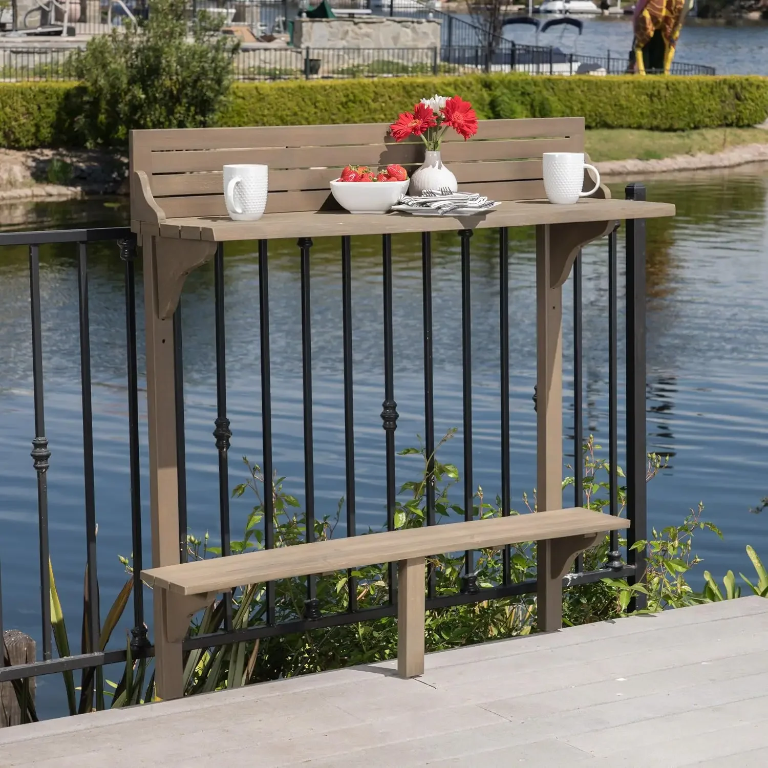 Caribbean Outdoor Acacia Wood Balcony Bar Table, Grey Finish