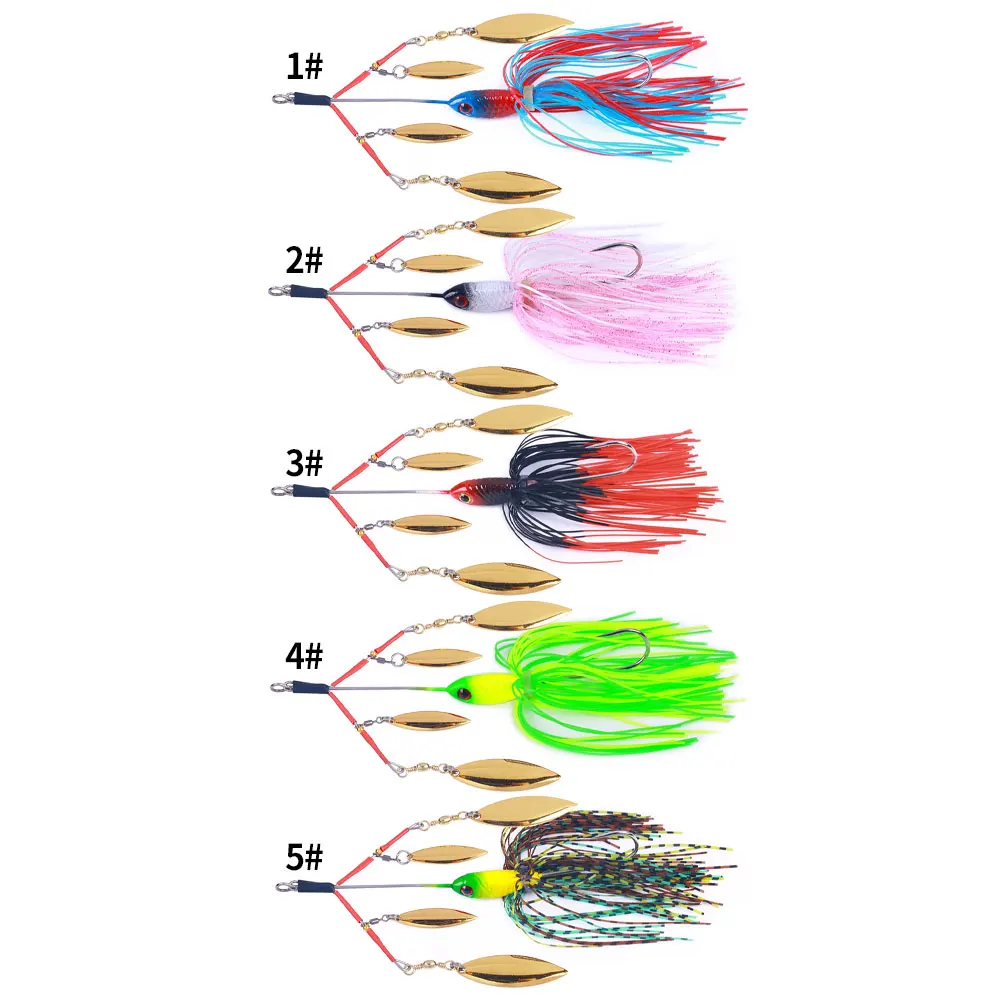 Spinnerbait 22g 4 palas willow – Señuelo para lubina con falda de silicona - imagen 5