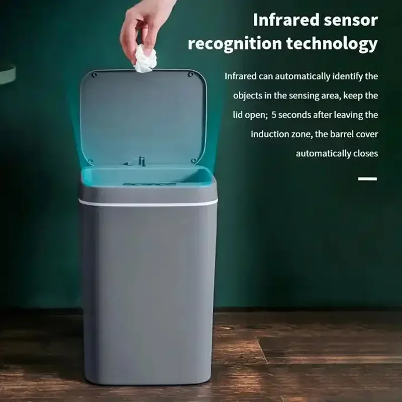 Smart Automatic Sensor Trash Can 14L Electric Touchless Bins Home Kitchen Bathroom Waterproof with Lid Garbage Can Storage Box