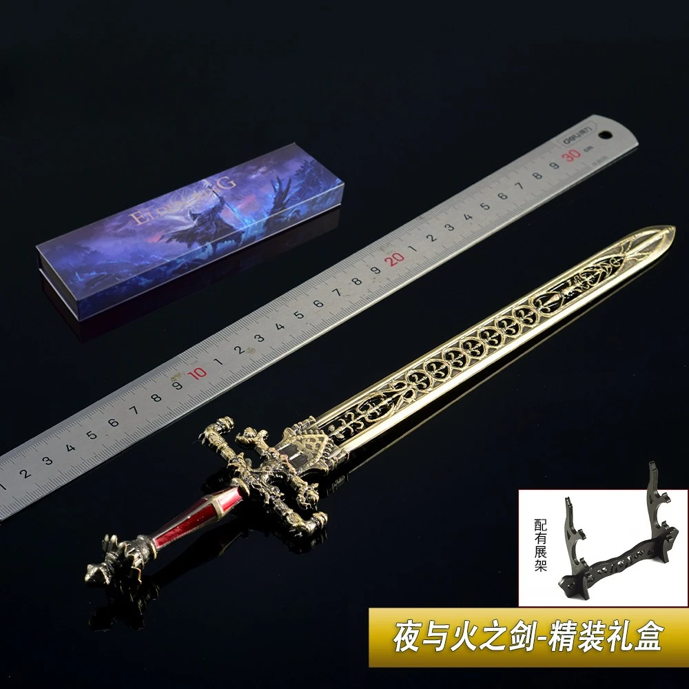Edição de luxo 30cm espada da noite e anel de chama jogo periférico caixa eldened brinquedo samurai artesanato acessórios ornamento coleções