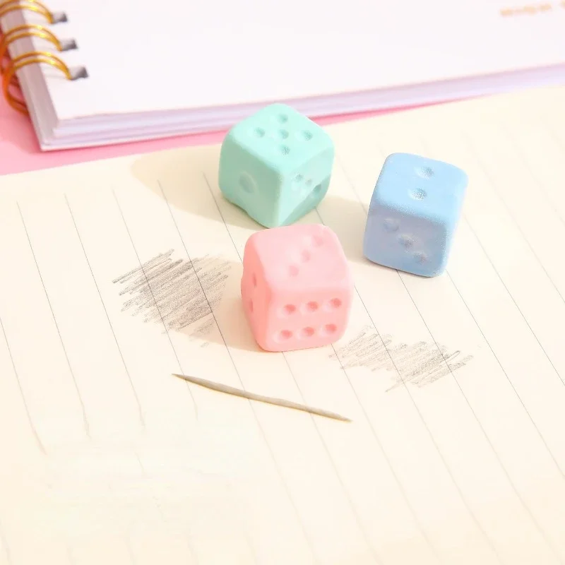 3 Pcs/Set Random Colorful Dice Shape Pencil Erasers Simple Creative School Gift For Kids Correction Supplies Office Stationery