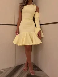 Customized Fashion Jersey Pleat Mermaid One-shoulder Knee Length Dresses Evening Dresses Classic Exquisite Modern Style Pastrol