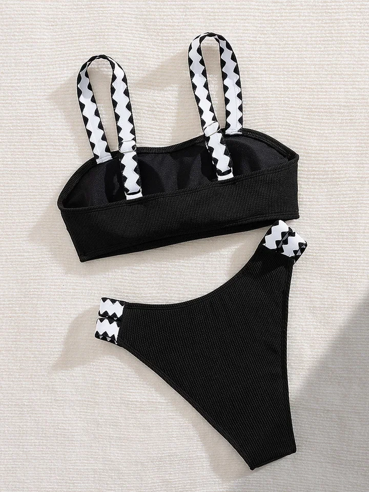 Vzvn Sexy Spaghetti Strap Contrast Color Bikinis Women Split Swimsuit Beach Bikini 2026 All Season Backless Bikinis 2 Piece Set