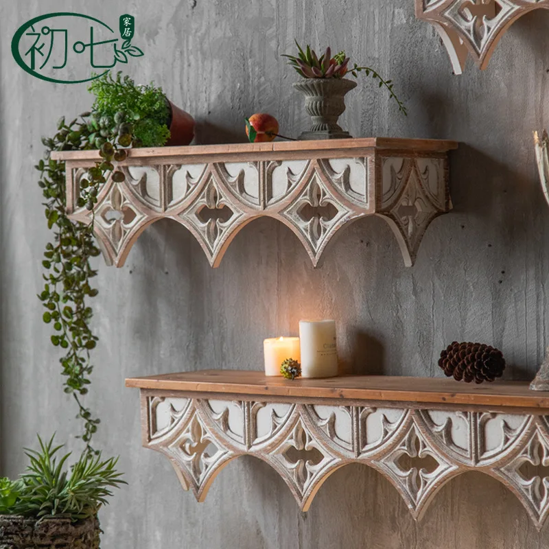 Homestay living room decorative wall rack retro style shooting props American old restaurant