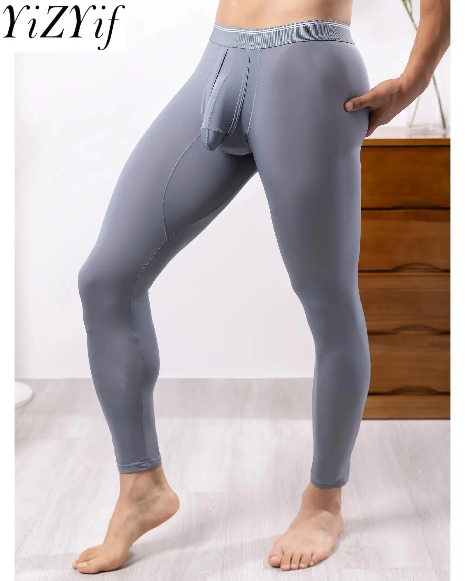 Homens elásticos calças magras umidade-wicking cintura elástica bulge bolsa esportes leggings ginásio fitness yoga ciclismo traje
