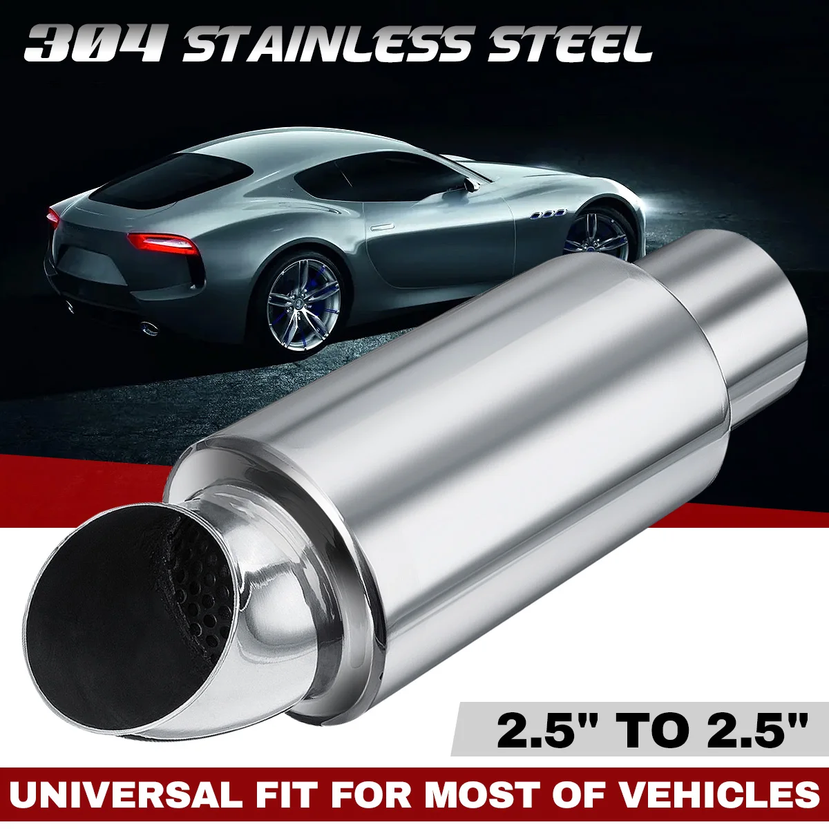 

1X Universal 63mm/2.5" Car Exhaust Muffler Resonator Silencer Stainless Steel Bend Muffler Tip Exhaust Tail Tube
