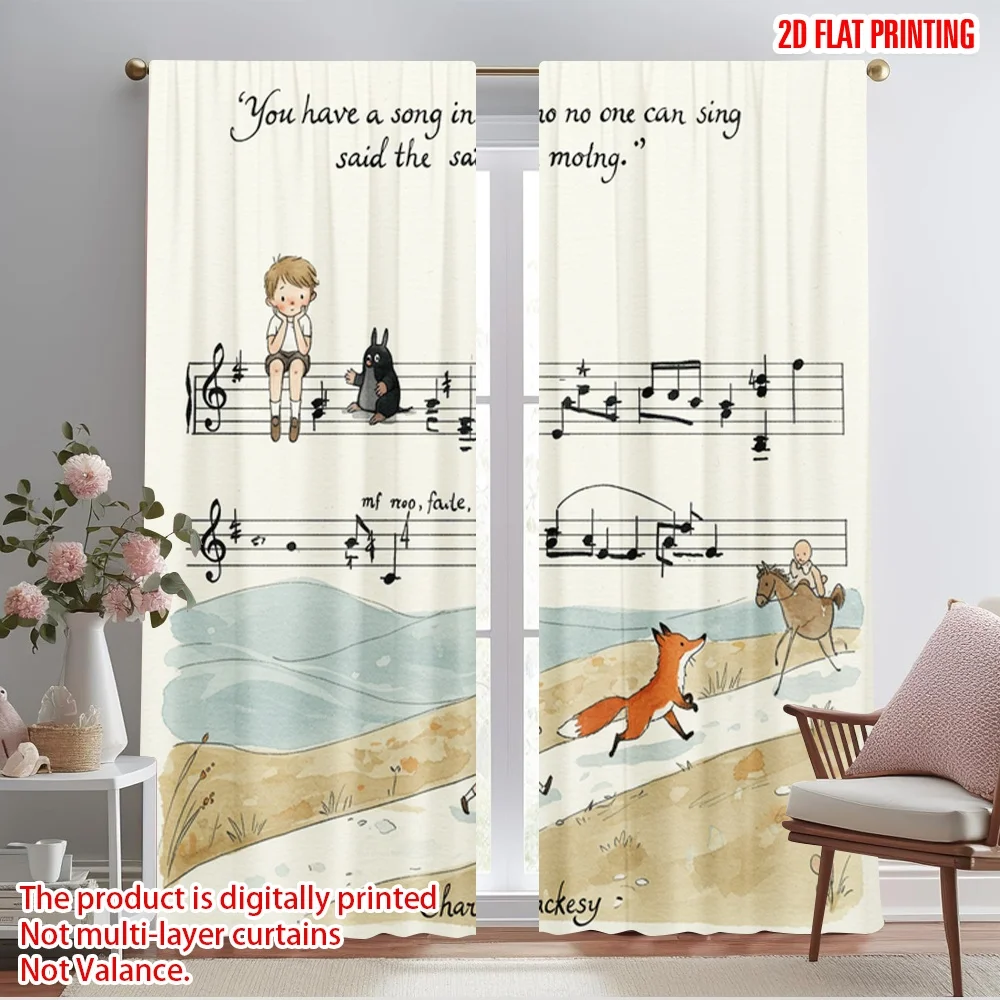 

2pcs 2D flat printing Party Curtain Charlie Mackesy Song Fox Horse 100% Polyester Without Electricity Birthday Party Perfect for