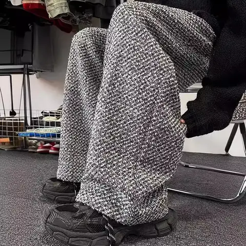 Tweed-modell Herr Casualbyxor Lös passform Amerikanskt Modemärke Vårsäsong Raka Ben Bell Pants 10 best sales tweedbyxor - №5