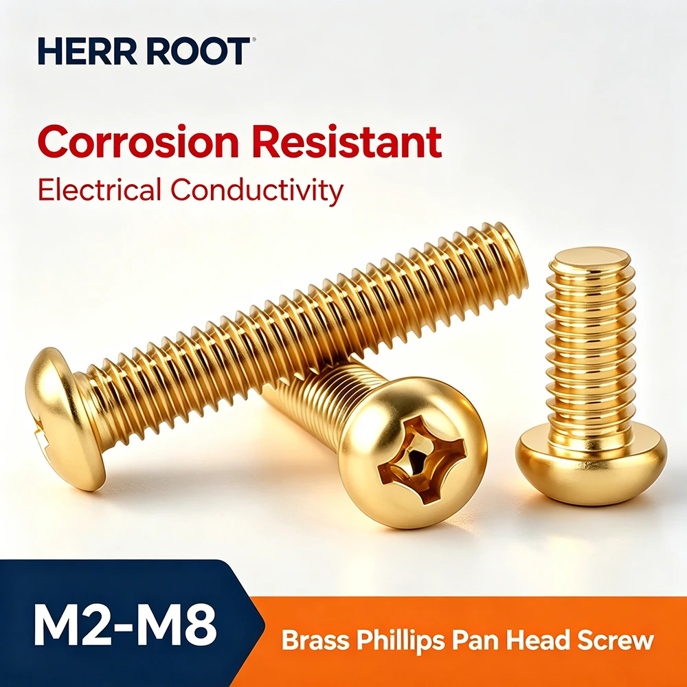 M2-M8 Brass Phillips Pan Head Screws Corrosion Resistant&Electrical Conductivity for Electronics/Electrical Assemblies In Stock