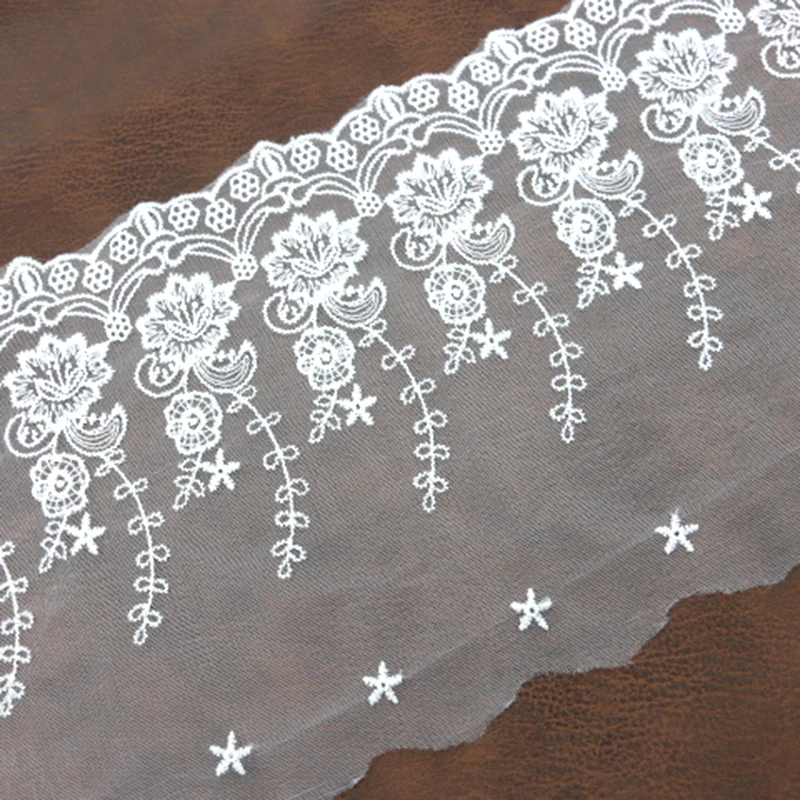 

(1 Yard/pack) 23cm Embroidery Gauze Lace Fabric delicacy Ribbon Clothing Accessories Laces Material Handmade Wedding Doll Dress