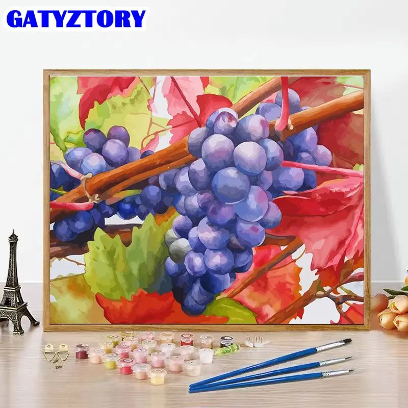 

GATYZTORY Diy Paint By Number Handpainted Fruit Painting Drawing On Canvas Gift Pictures By Numbers Grape Kits Home Decor