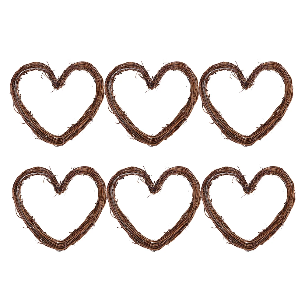 

6 Pcs Vinegarwood Heart Shaped Wreath Grape Handicrafts Rattan Ring DIY Garland