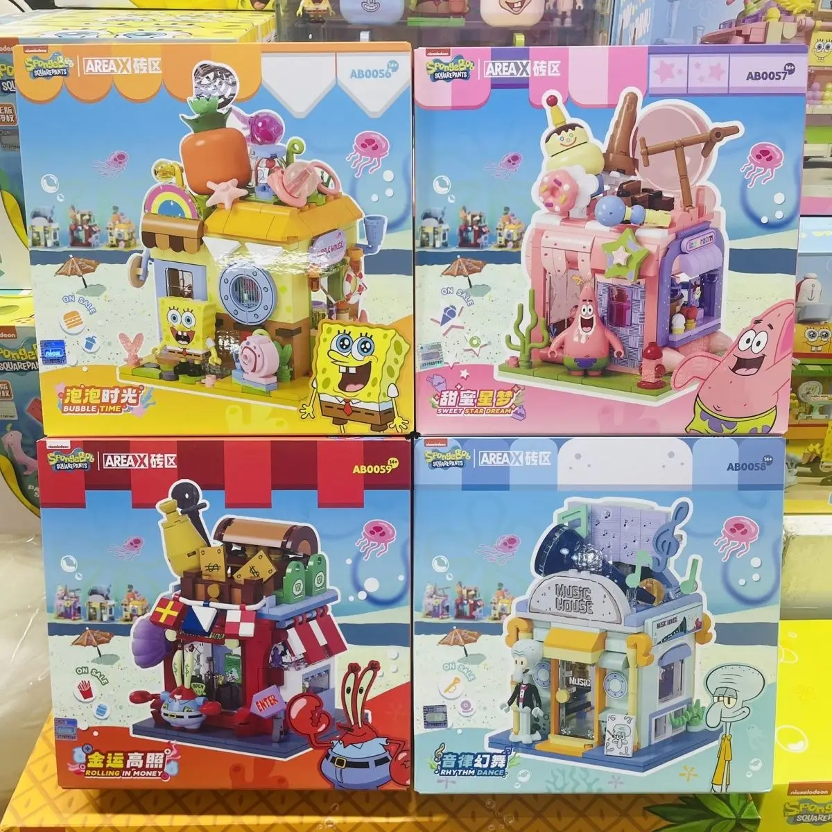 

AREA X SpongeBob SquarePants Fun Street View Building Blocks Interactive Store Educational Assembled Blocks Holiday Gift
