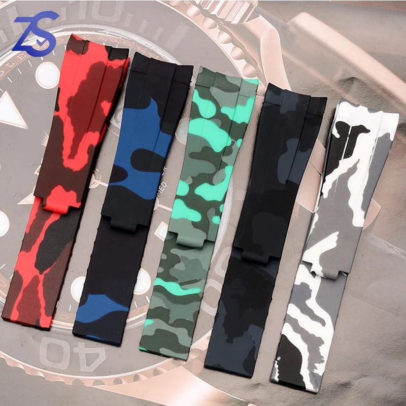 20mm Rubber Silicone Camouflage Color Watchband For Rolex Watch Strap For Submariner Daytona DEEPSEA Oysterflex GMT Watches Band