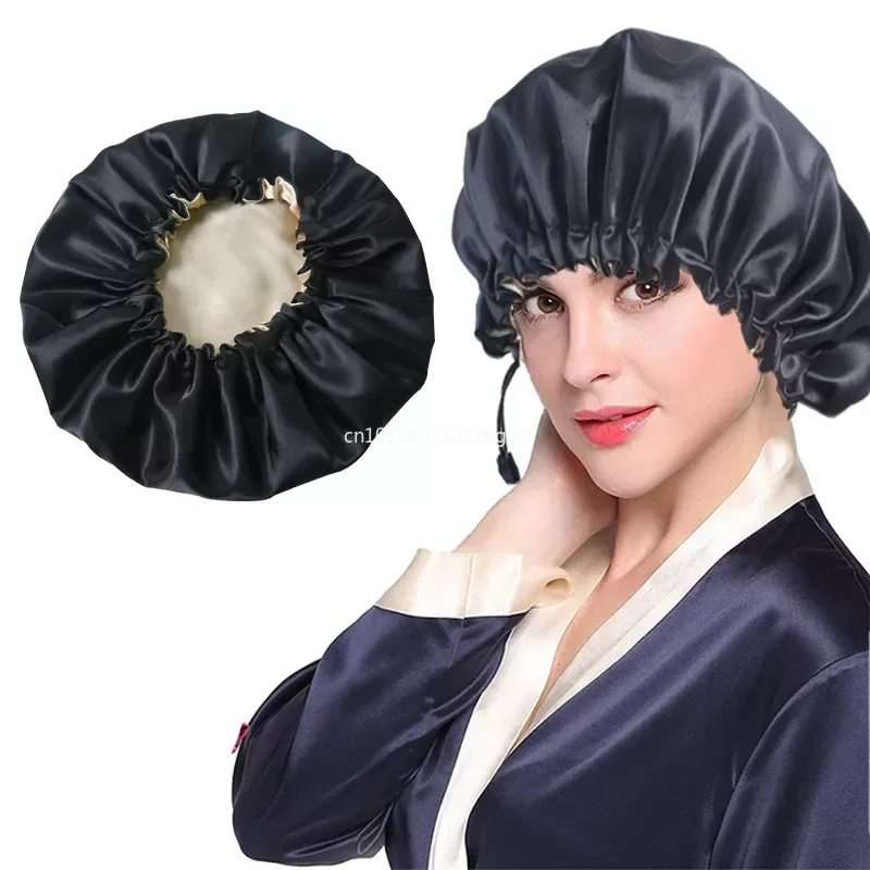 New Women Solid Reversible Satin Bonnet For Curly Hair Cap Double Layer Adjustable Sleep Cap Elastic Hair Cap Haircare Night Hat