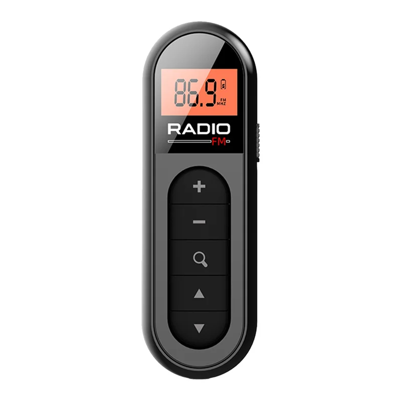 Mini bolso rádio fm recarregável portátil 76-108mhz receptor de rádio com luz de fundo display lcd com fio 3.5mm fones de ouvido